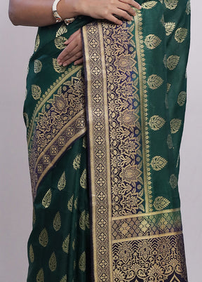 Green Dupion Silk Saree With Blouse Piece - Indian Silk House Agencies