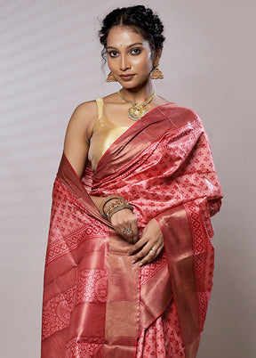 Pink Tussar Pure Silk Saree With Blouse Piece - Indian Silk House Agencies