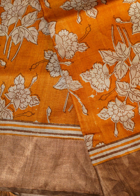 Orange Tussar Pure Silk Saree With Blouse Piece - Indian Silk House Agencies