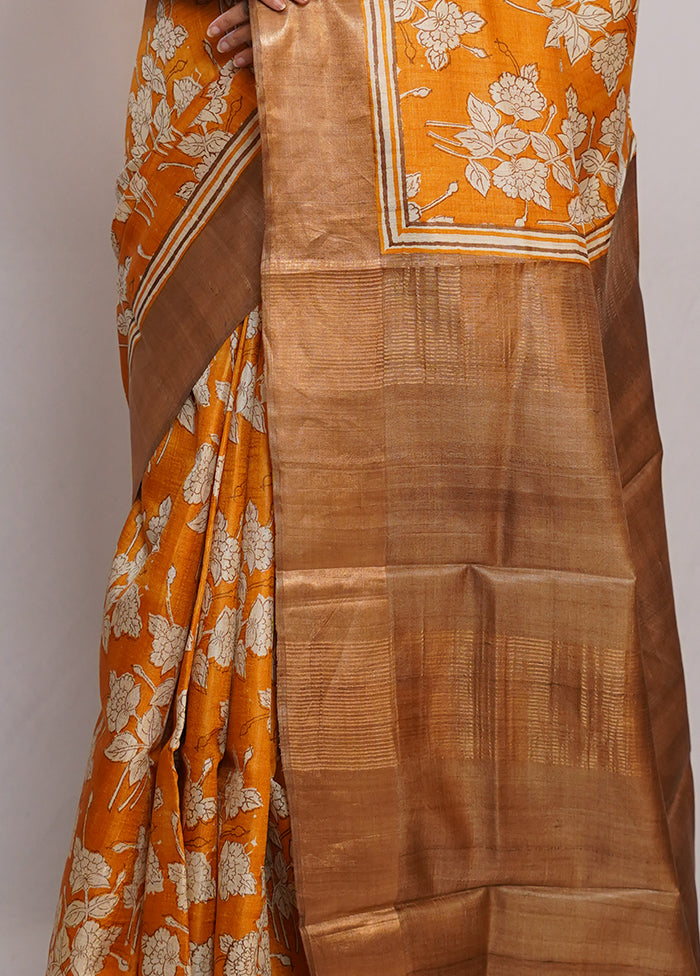 Orange Tussar Pure Silk Saree With Blouse Piece - Indian Silk House Agencies