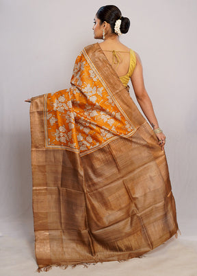 Orange Tussar Pure Silk Saree With Blouse Piece - Indian Silk House Agencies