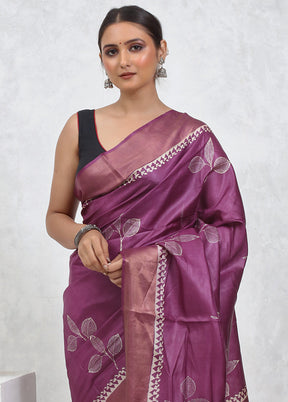 Pink Tussar Pure Silk Saree With Blouse Piece