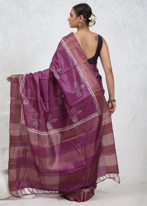 Pink Tussar Pure Silk Saree With Blouse Piece - Indian Silk House Agencies