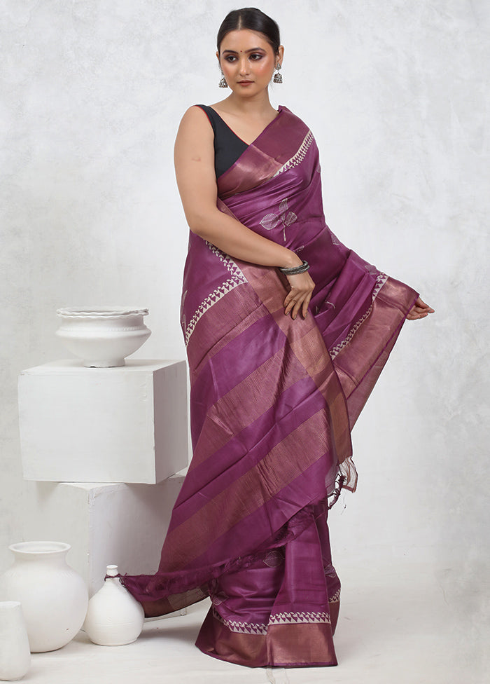 Pink Tussar Pure Silk Saree With Blouse Piece