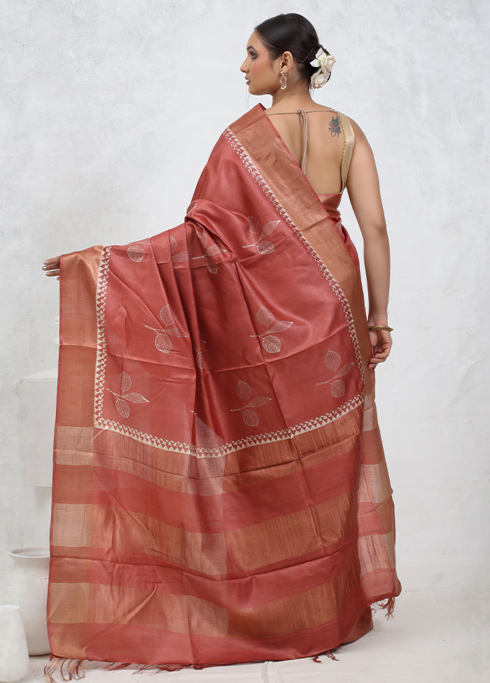 Pink Tussar Pure Silk Saree With Blouse Piece - Indian Silk House Agencies