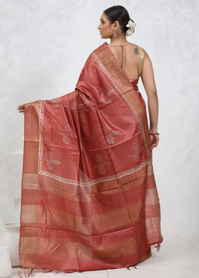 Pink Tussar Pure Silk Saree With Blouse Piece