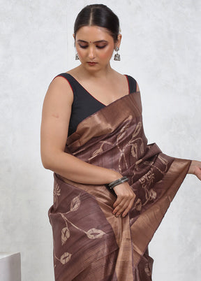 Brown Tussar Pure Silk Saree With Blouse Piece