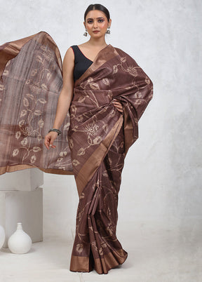 Brown Tussar Pure Silk Saree With Blouse Piece