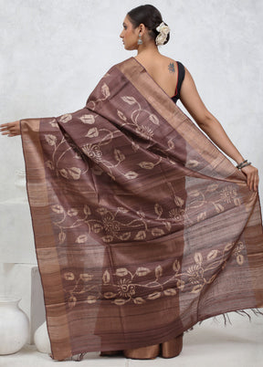 Brown Tussar Pure Silk Saree With Blouse Piece