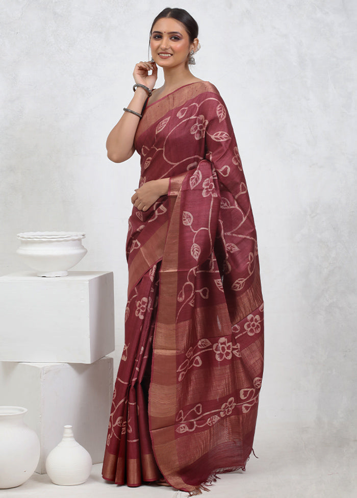 Pink Tussar Pure Silk Saree With Blouse Piece