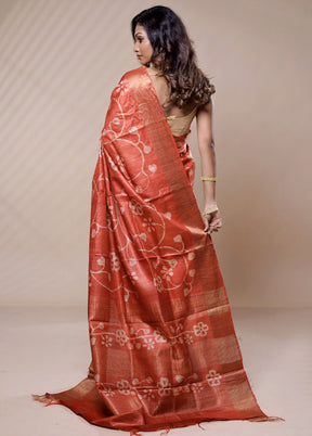 Pink Tussar Pure Silk Saree Without Blouse Piece - Indian Silk House Agencies