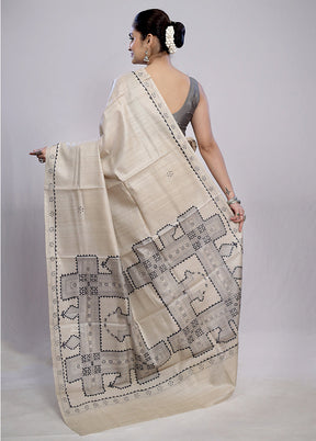 Cream Tussar Pure Silk Saree With Blouse Piece - Indian Silk House Agencies