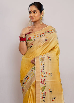 Yellow Tussar Pure Silk Saree With Blouse Piece - Indian Silk House Agencies