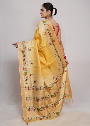 Yellow Tussar Pure Silk Saree With Blouse Piece - Indian Silk House Agencies