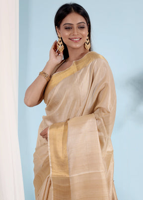 Cream Tussar Silk Saree With Blouse Piece - Indian Silk House Agencies