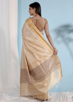 Cream Tussar Silk Saree With Blouse Piece - Indian Silk House Agencies