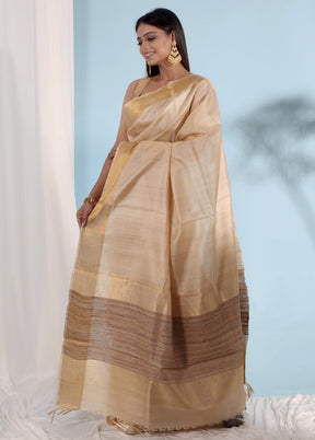 Cream Tussar Silk Saree With Blouse Piece - Indian Silk House Agencies