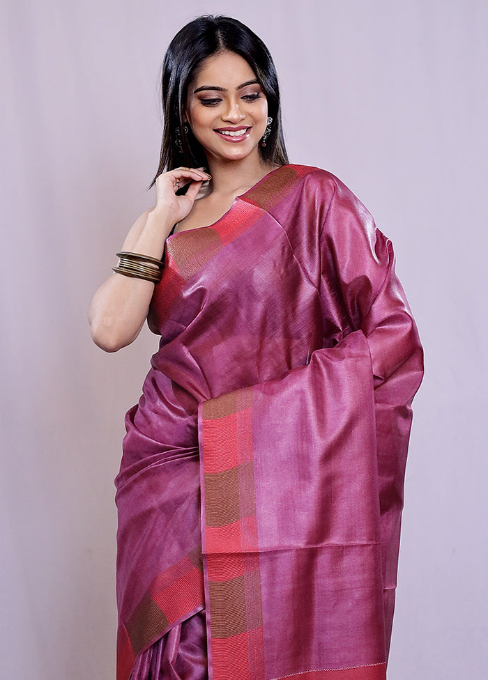 Purple Tussar Silk Saree With Blouse Piece - Indian Silk House Agencies