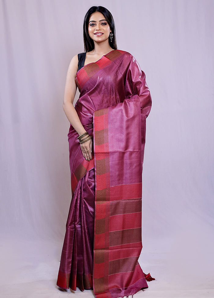 Purple Tussar Silk Saree With Blouse Piece - Indian Silk House Agencies