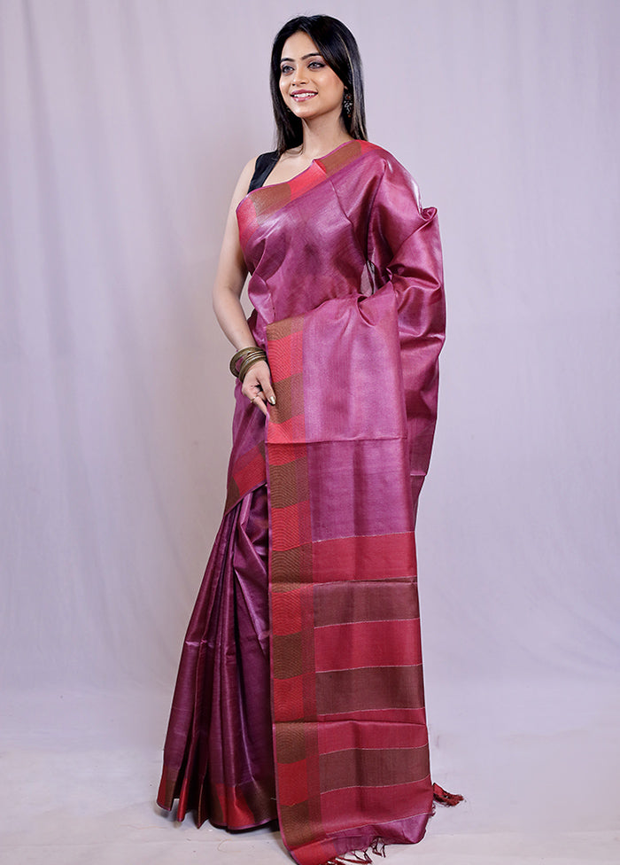 Purple Tussar Silk Saree With Blouse Piece - Indian Silk House Agencies