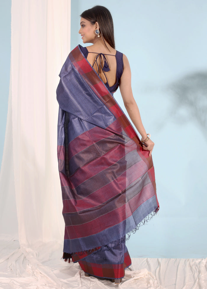 Blue Tussar Silk Saree With Blouse Piece - Indian Silk House Agencies