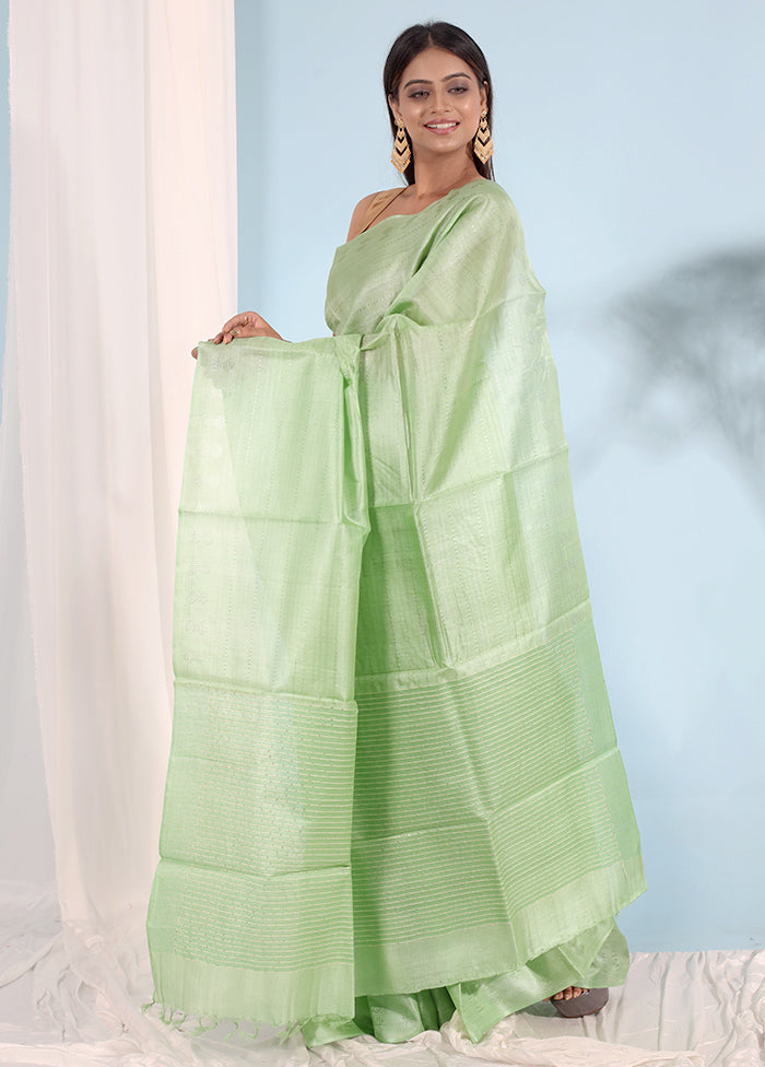 Green Tussar Silk Saree With Blouse Piece - Indian Silk House Agencies