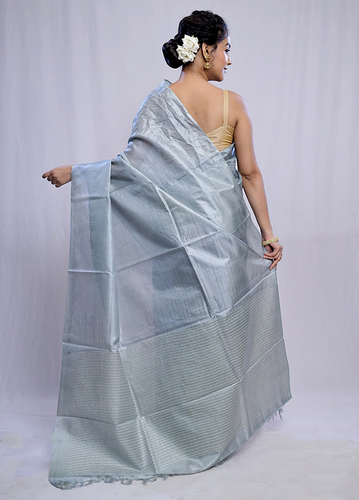 Grey Tussar Silk Saree With Blouse Piece - Indian Silk House Agencies