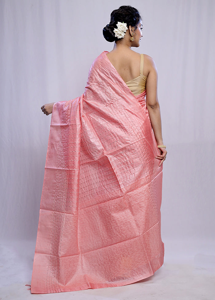 Pink Tussar Silk Saree With Blouse Piece - Indian Silk House Agencies