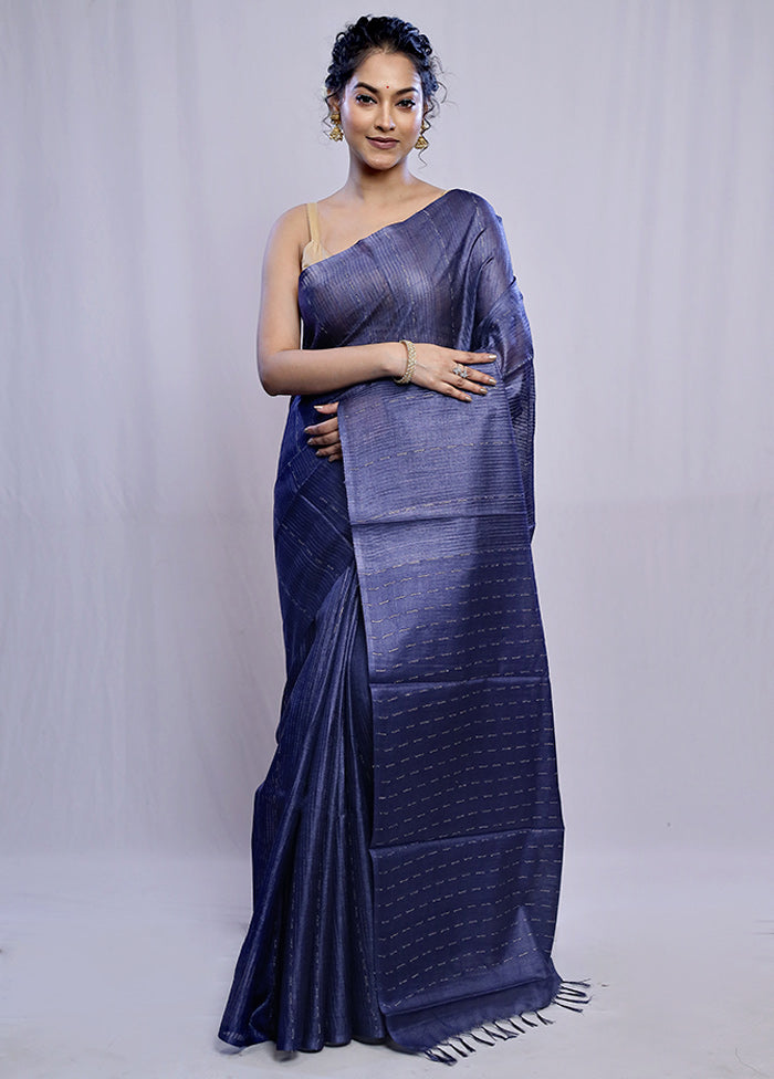 Blue Tussar Silk Saree With Blouse Piece - Indian Silk House Agencies