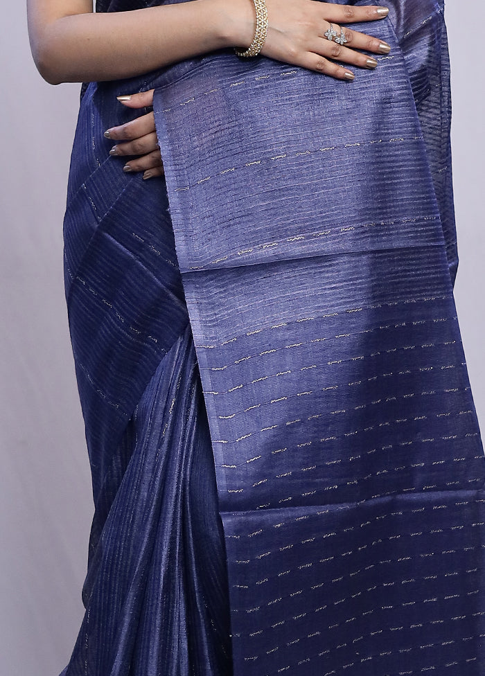 Blue Tussar Silk Saree With Blouse Piece - Indian Silk House Agencies