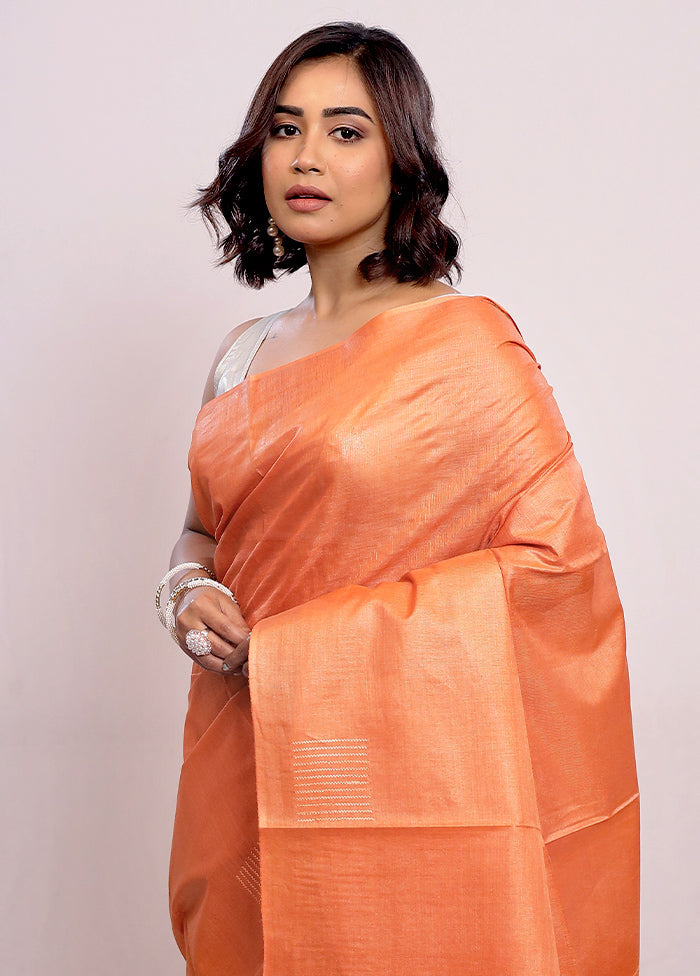 Orange Tussar Silk Saree With Blouse Piece - Indian Silk House Agencies