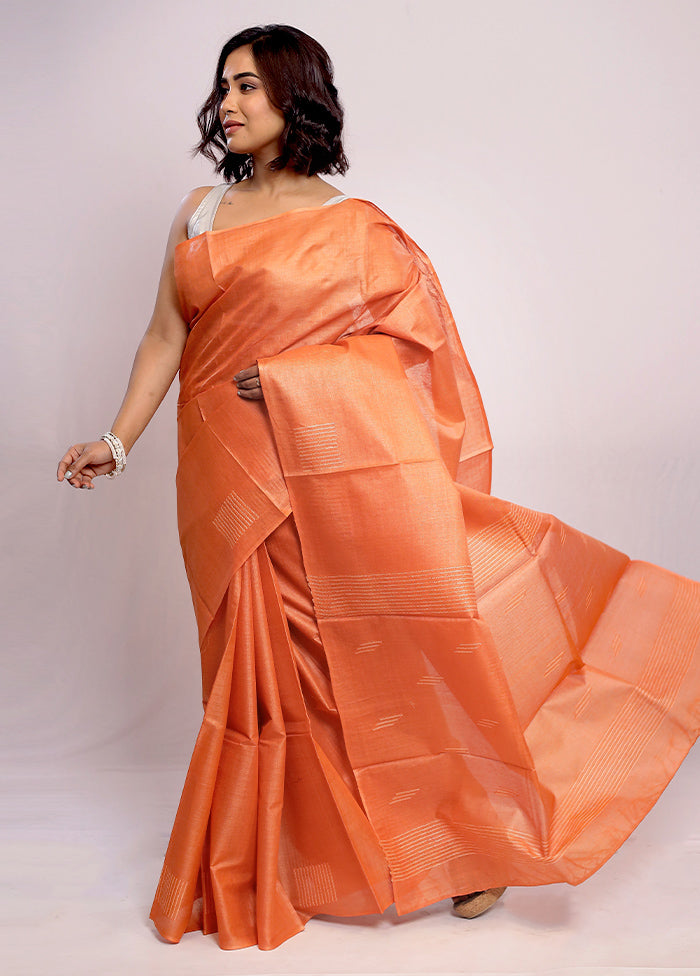 Orange Tussar Silk Saree With Blouse Piece - Indian Silk House Agencies