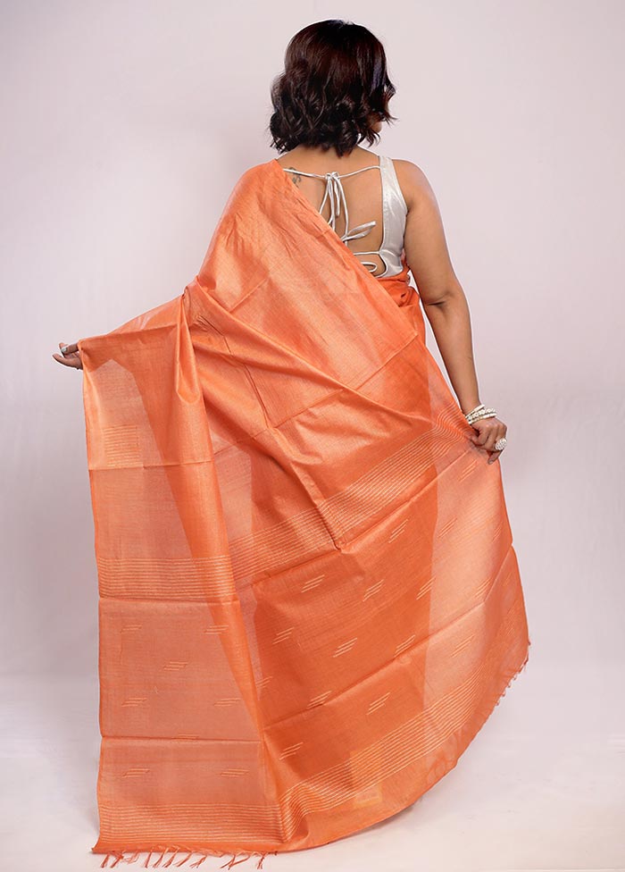 Orange Tussar Silk Saree With Blouse Piece - Indian Silk House Agencies