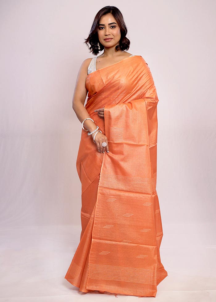 Orange Tussar Silk Saree With Blouse Piece - Indian Silk House Agencies