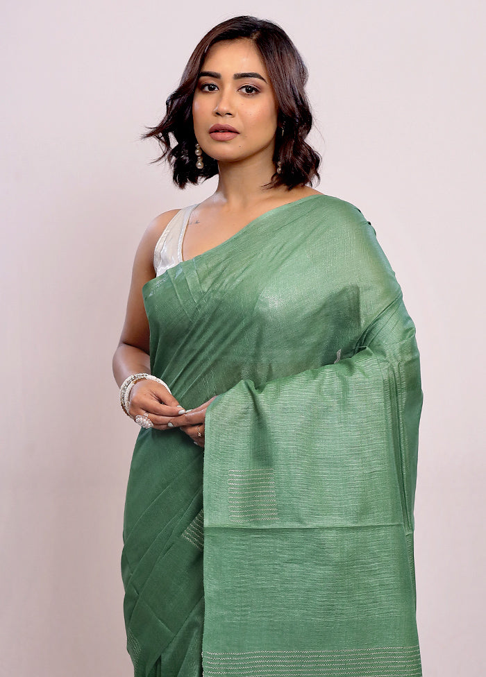 Green Tussar Silk Saree With Blouse Piece - Indian Silk House Agencies