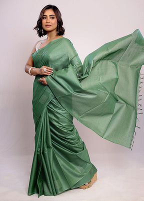 Green Tussar Silk Saree With Blouse Piece - Indian Silk House Agencies