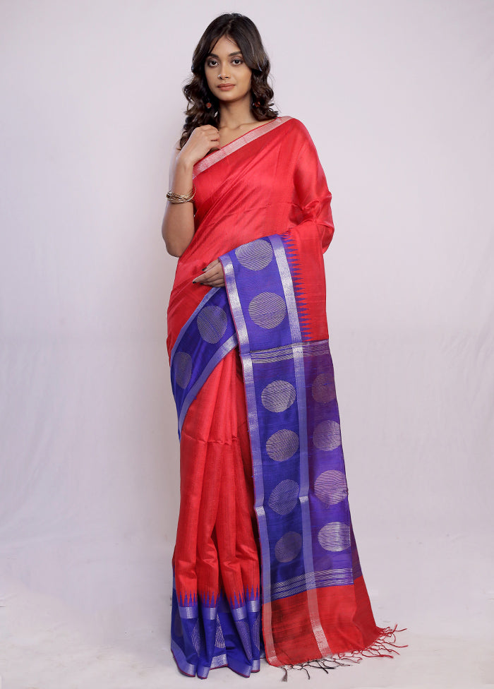 Red Tussar Silk Saree With Blouse Piece - Indian Silk House Agencies