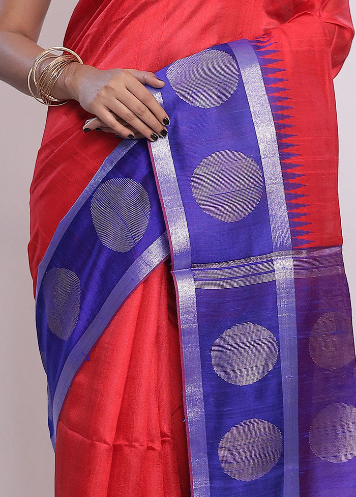 Red Tussar Silk Saree With Blouse Piece - Indian Silk House Agencies