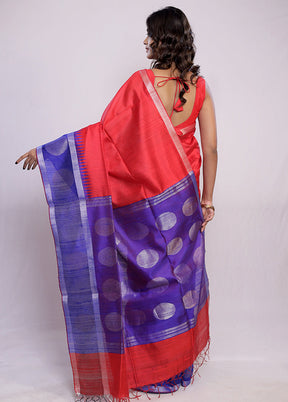 Red Tussar Silk Saree With Blouse Piece - Indian Silk House Agencies