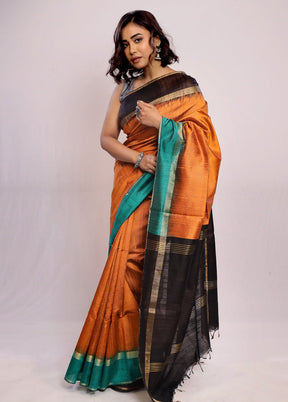 Orange Tussar Silk Saree With Blouse Piece - Indian Silk House Agencies