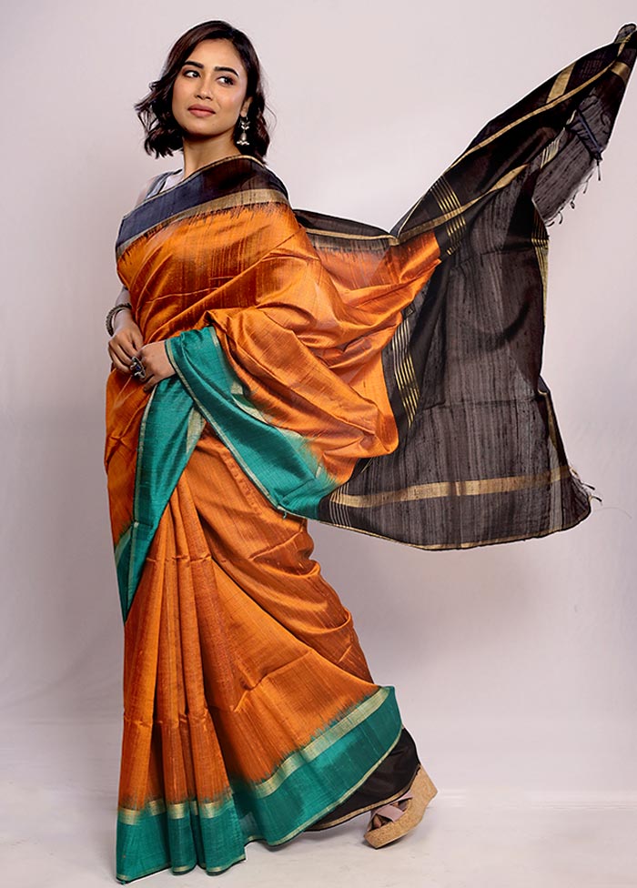 Orange Tussar Silk Saree With Blouse Piece - Indian Silk House Agencies