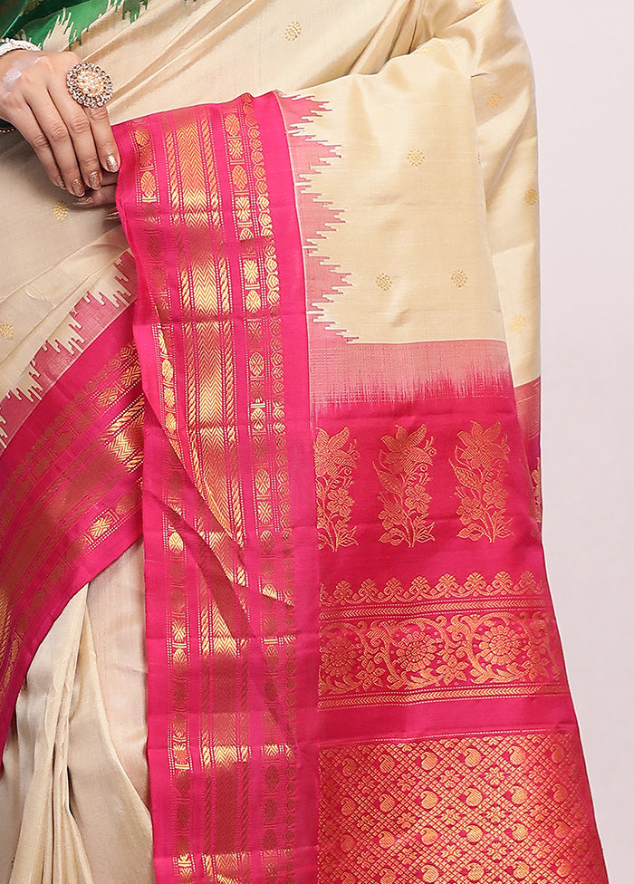 Cream Gadwal Pure Silk Saree Without Blouse Piece - Indian Silk House Agencies