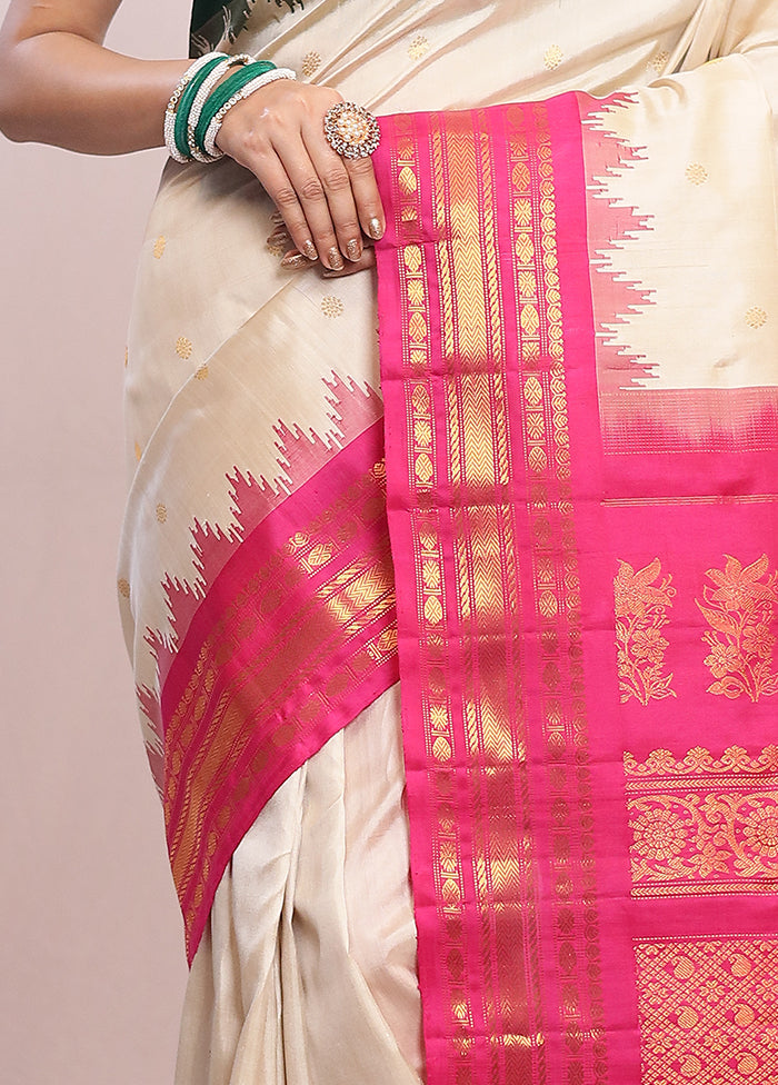 Cream Gadwal Pure Silk Saree Without Blouse Piece - Indian Silk House Agencies