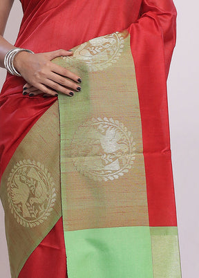 Red Tussar Silk Saree With Blouse Piece - Indian Silk House Agencies