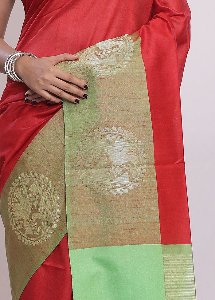 Red Tussar Silk Saree With Blouse Piece - Indian Silk House Agencies