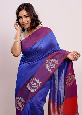 Blue Tussar Silk Saree With Blouse Piece - Indian Silk House Agencies