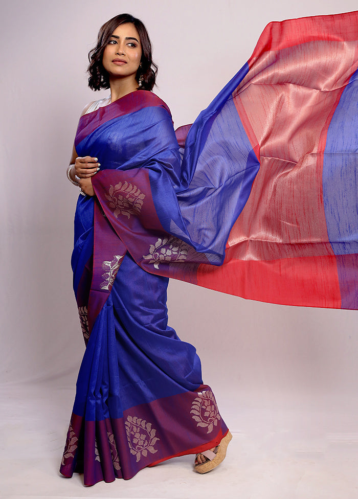 Blue Tussar Silk Saree With Blouse Piece - Indian Silk House Agencies