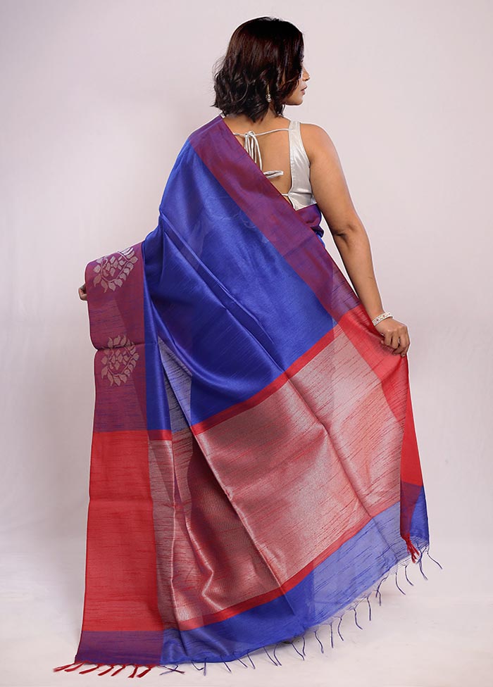 Blue Tussar Silk Saree With Blouse Piece - Indian Silk House Agencies