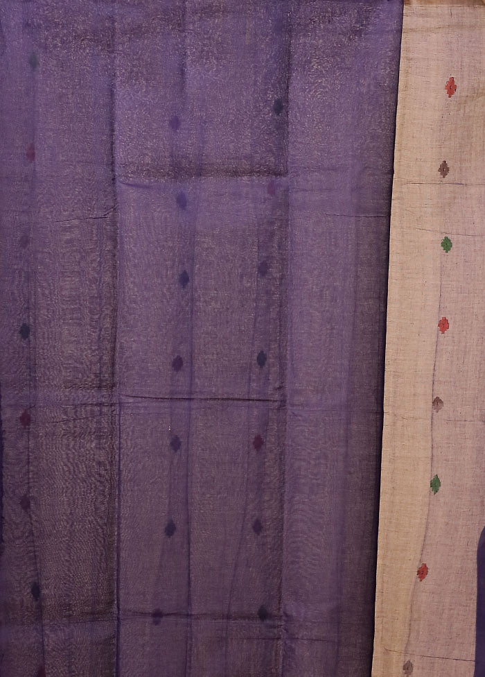 Blue Jamdani Cotton Saree Without Blouse Piece