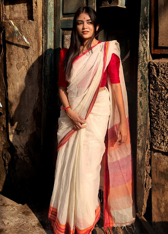 White Matka Silk Saree With Blouse Piece - Indian Silk House Agencies